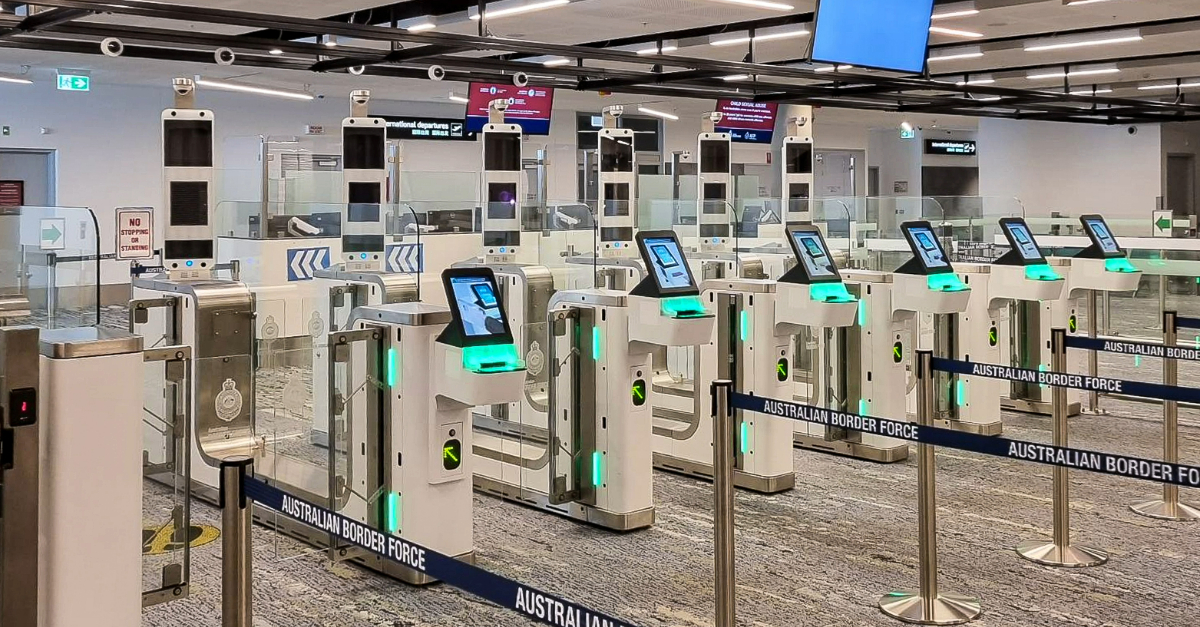 row of departure gates in airport