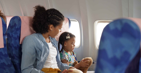 Female inside airplane