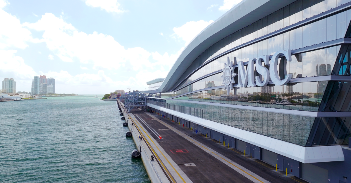 Side view of the MSC cruise terminal in Miami